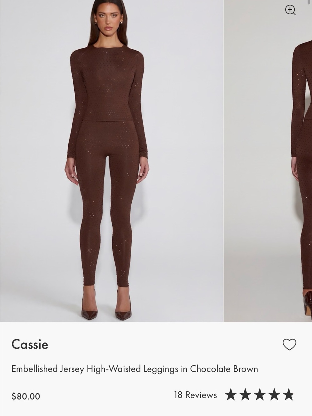 Oh Polly Embellished High-Waisted Leggings in Chocolate Brown